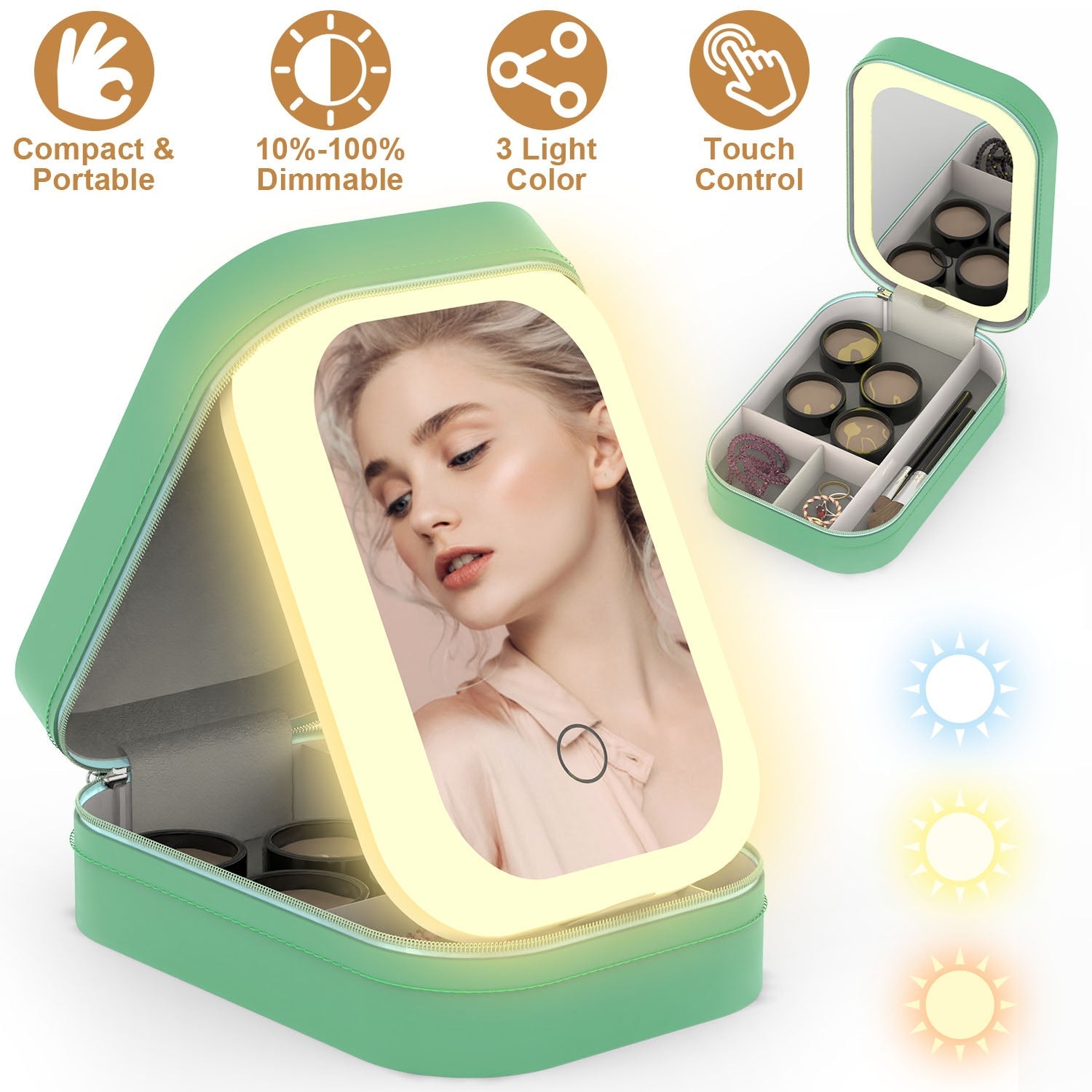 Portable Makeup Bag With LED Mirror Rechargeable Waterproof Cosmetic Organizer