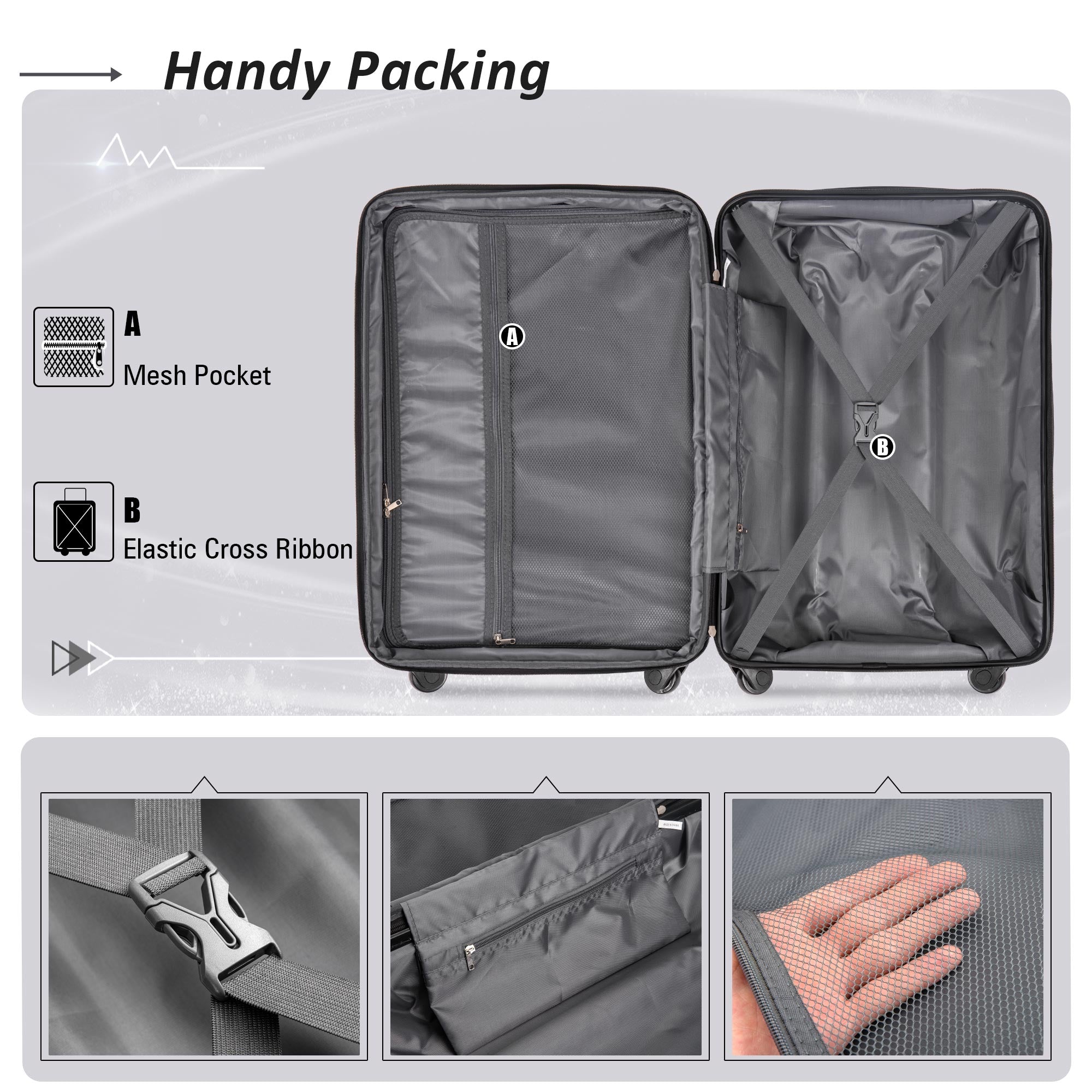Expandable ABS Spinner Luggage Set Lightweight Suitcase TSA Lock