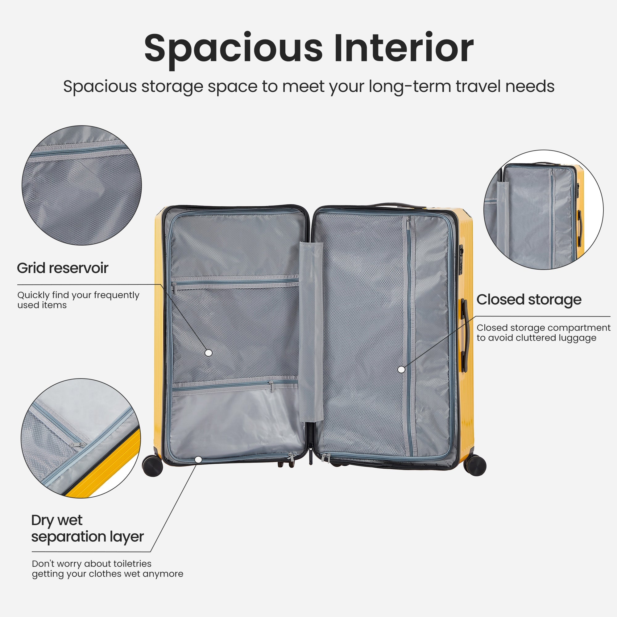4 Piece Luggage Set PC ABS Spinner TSA Lock Travel