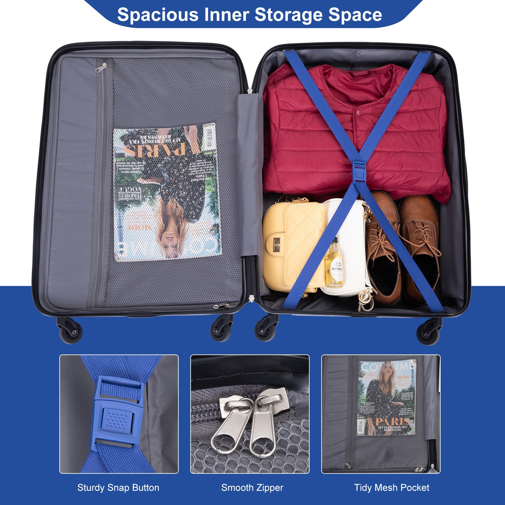 3 Piece PC Luggage Set Expandable Spinner TSA Lock Suitcase