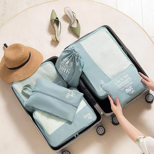 6 Pieces Travel Packing Cubes Set With Shoe Bag Organizer