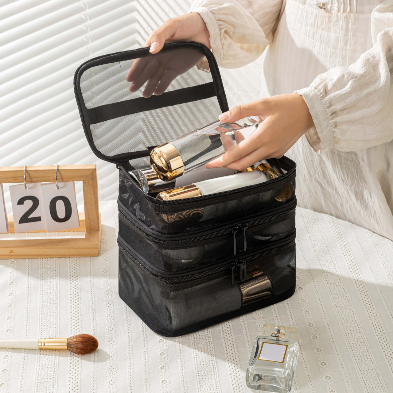 Lightweight Large Capacity Three Layer Travel Cosmetic Toiletry Storage Bag