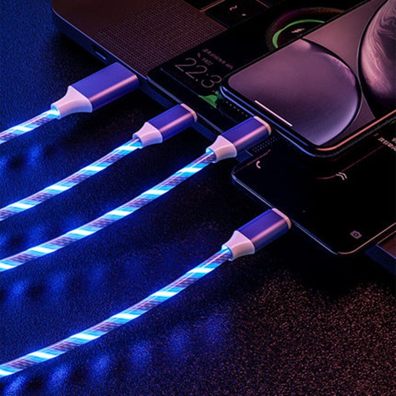 3 In 1 Charging Cable Multi Head LED Light Data