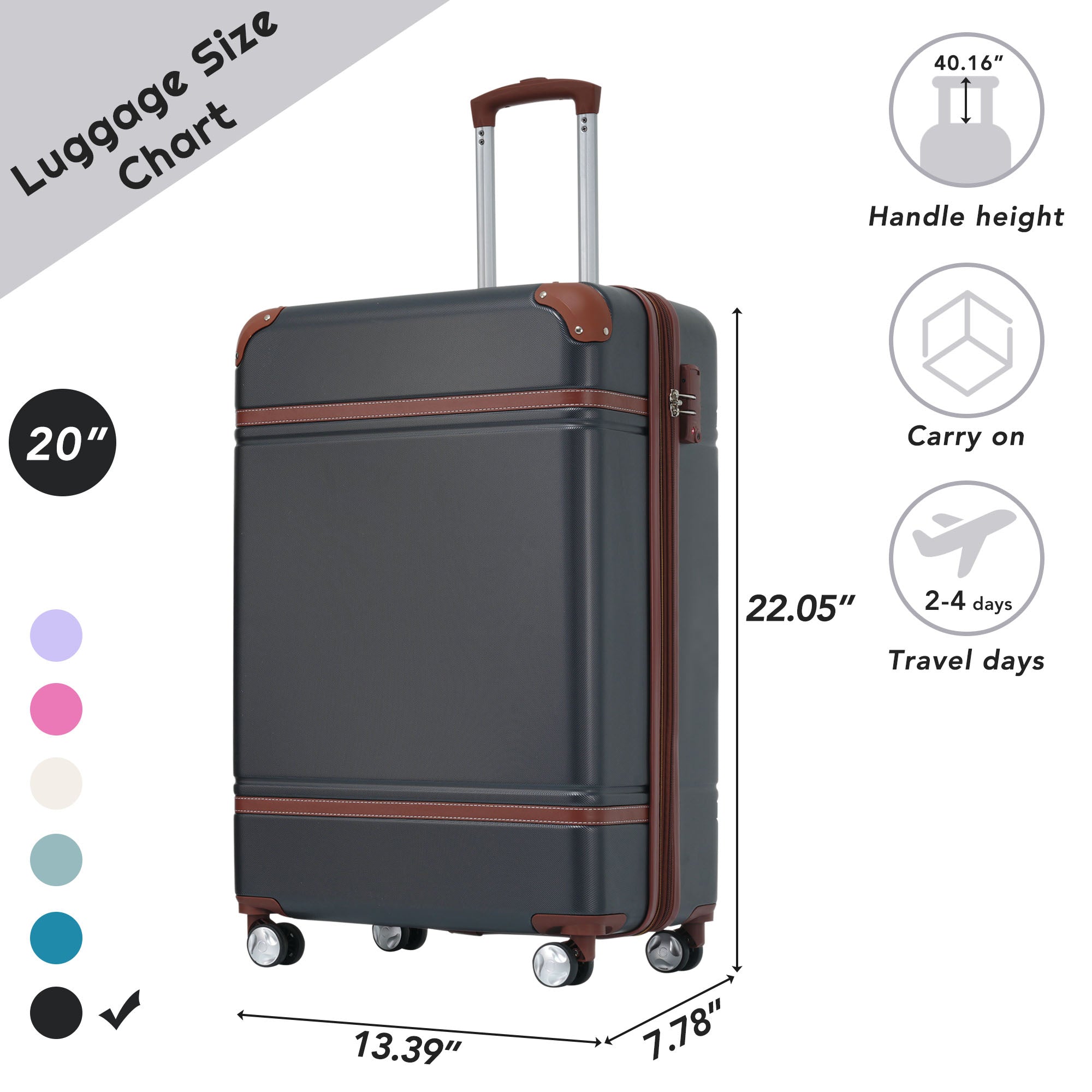 20 Inch Carry On Luggage Spinner Suitcase TSA Lock