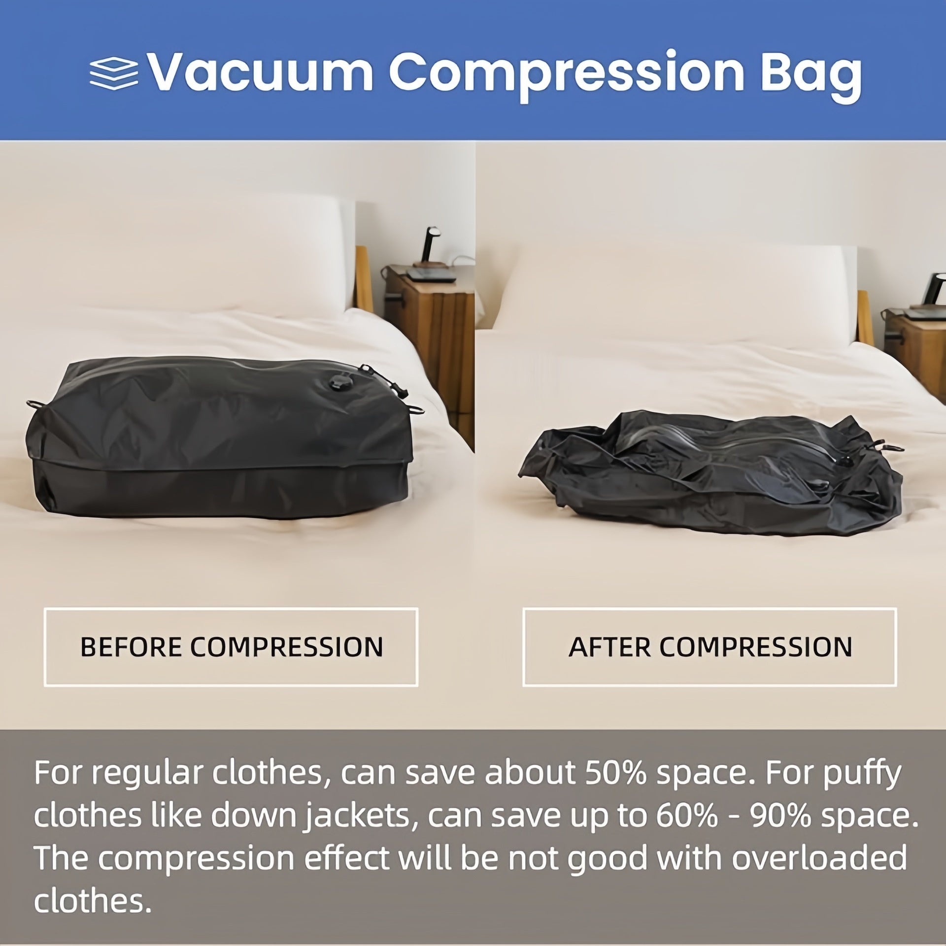 Vacuum Compression Bag With Pump Travel Storage Clothing Organizer