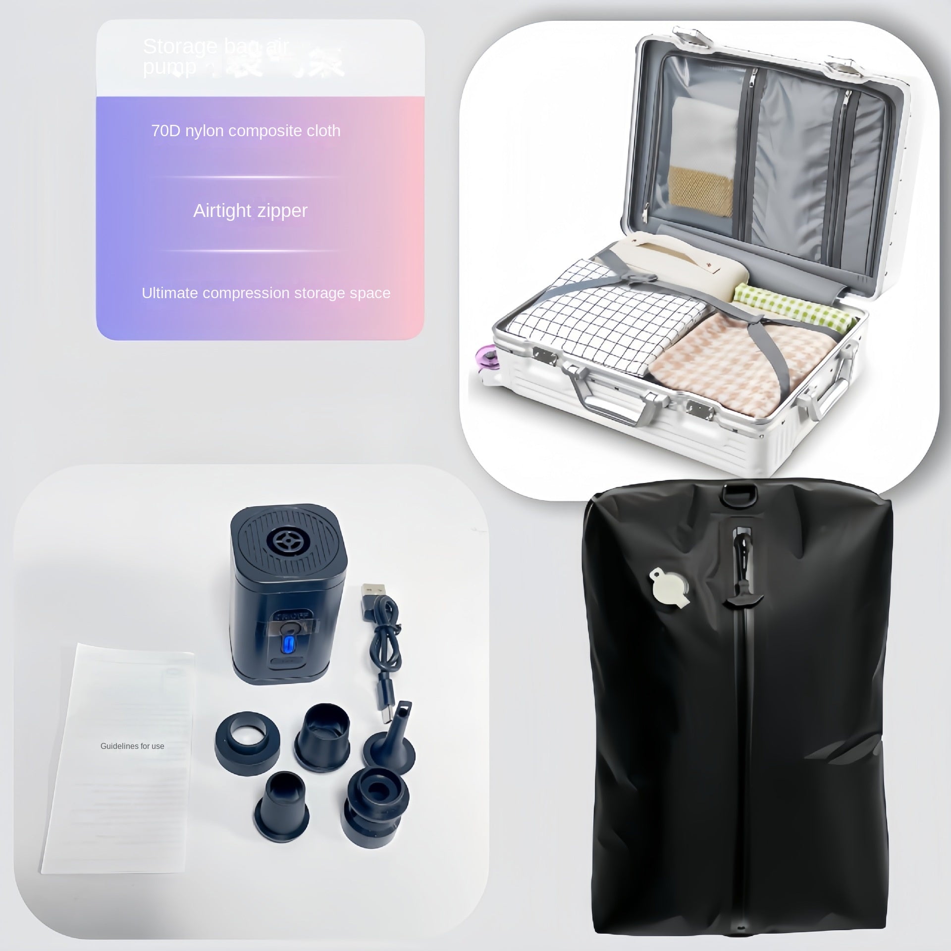 Vacuum Compression Bag With Pump Travel Storage Clothing Organizer