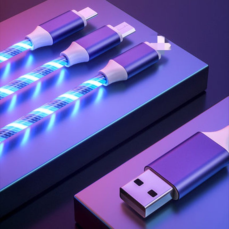 3 In 1 Charging Cable Multi Head LED Light Data