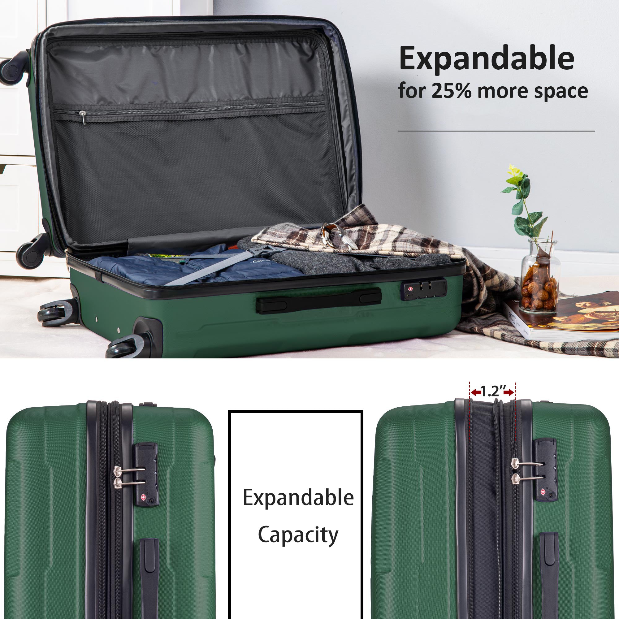 Expandable ABS Spinner Luggage Set Lightweight Suitcase TSA Lock
