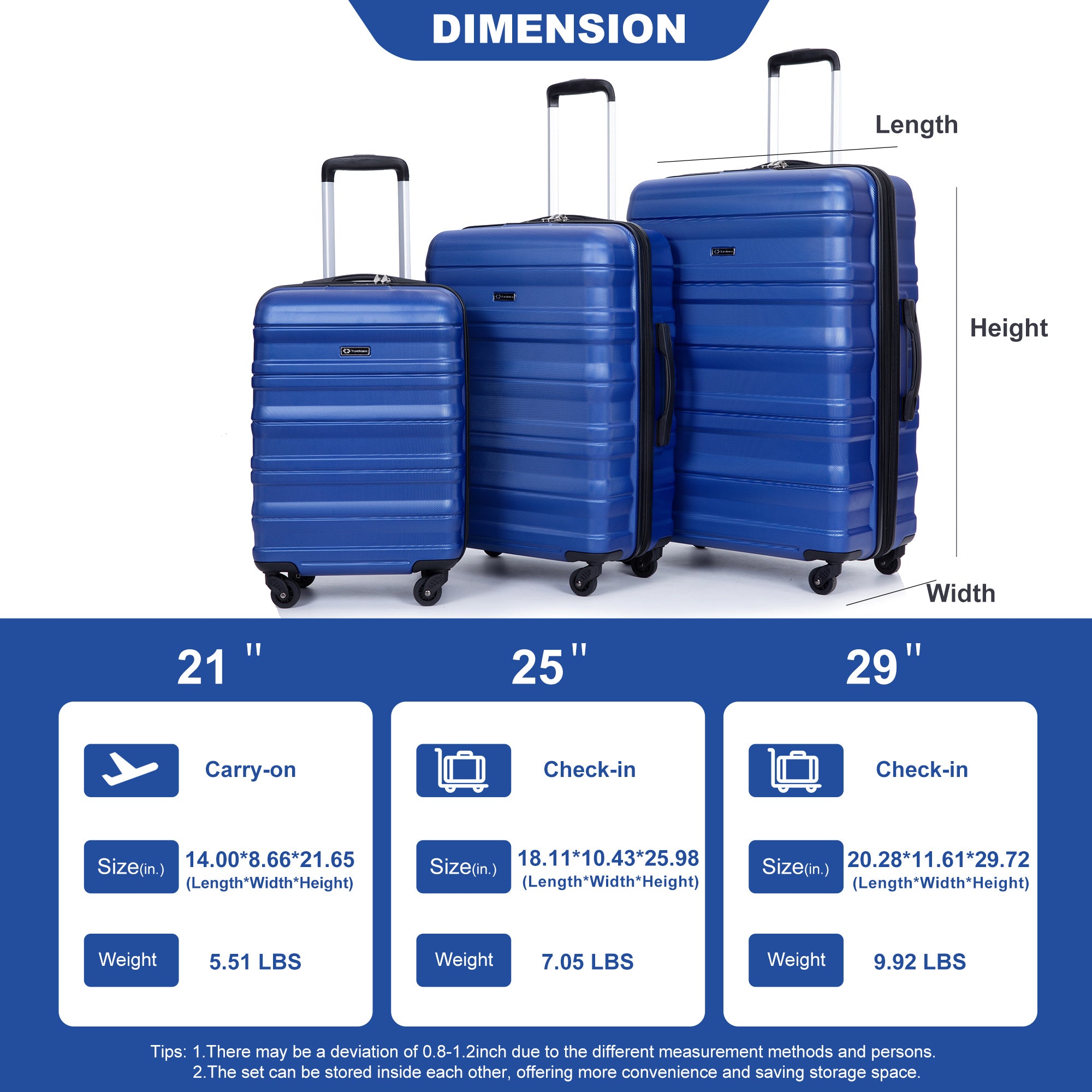 3 Piece PC Luggage Set Expandable Spinner TSA Lock Suitcase