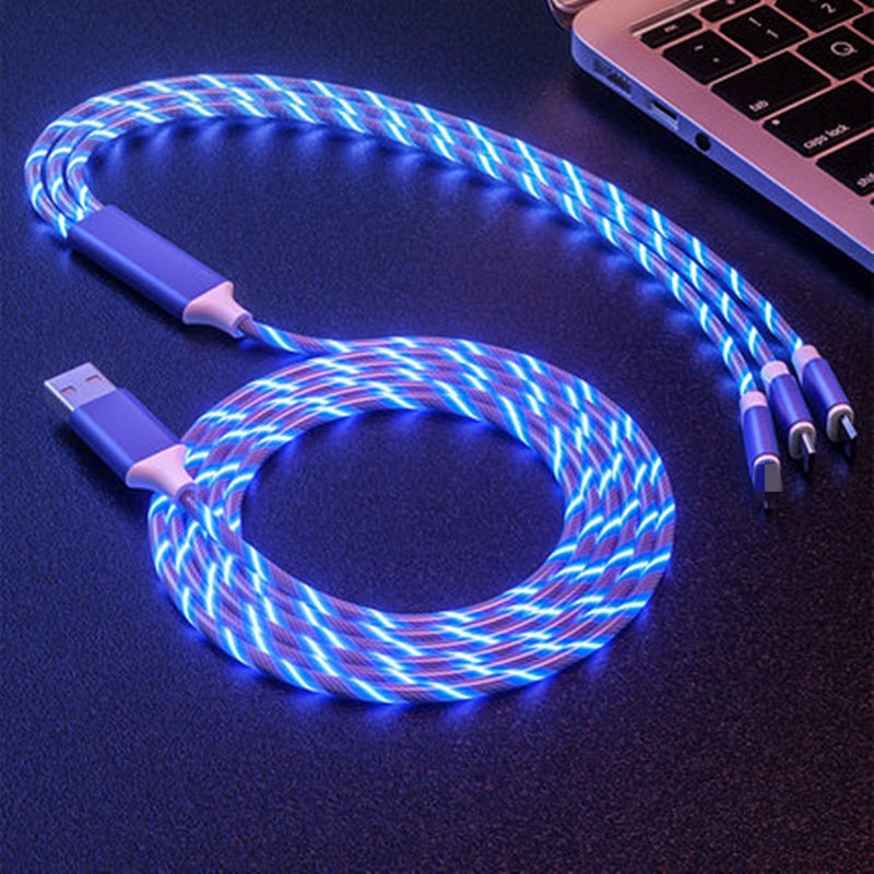 3 In 1 Charging Cable Multi Head LED Light Data