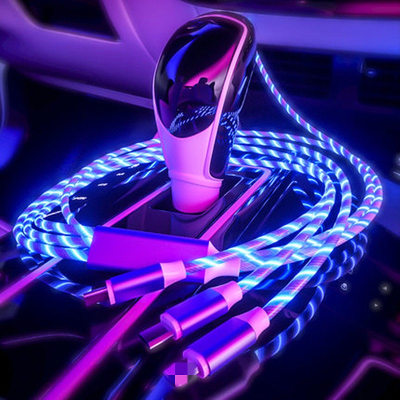 3 In 1 Charging Cable Multi Head LED Light Data