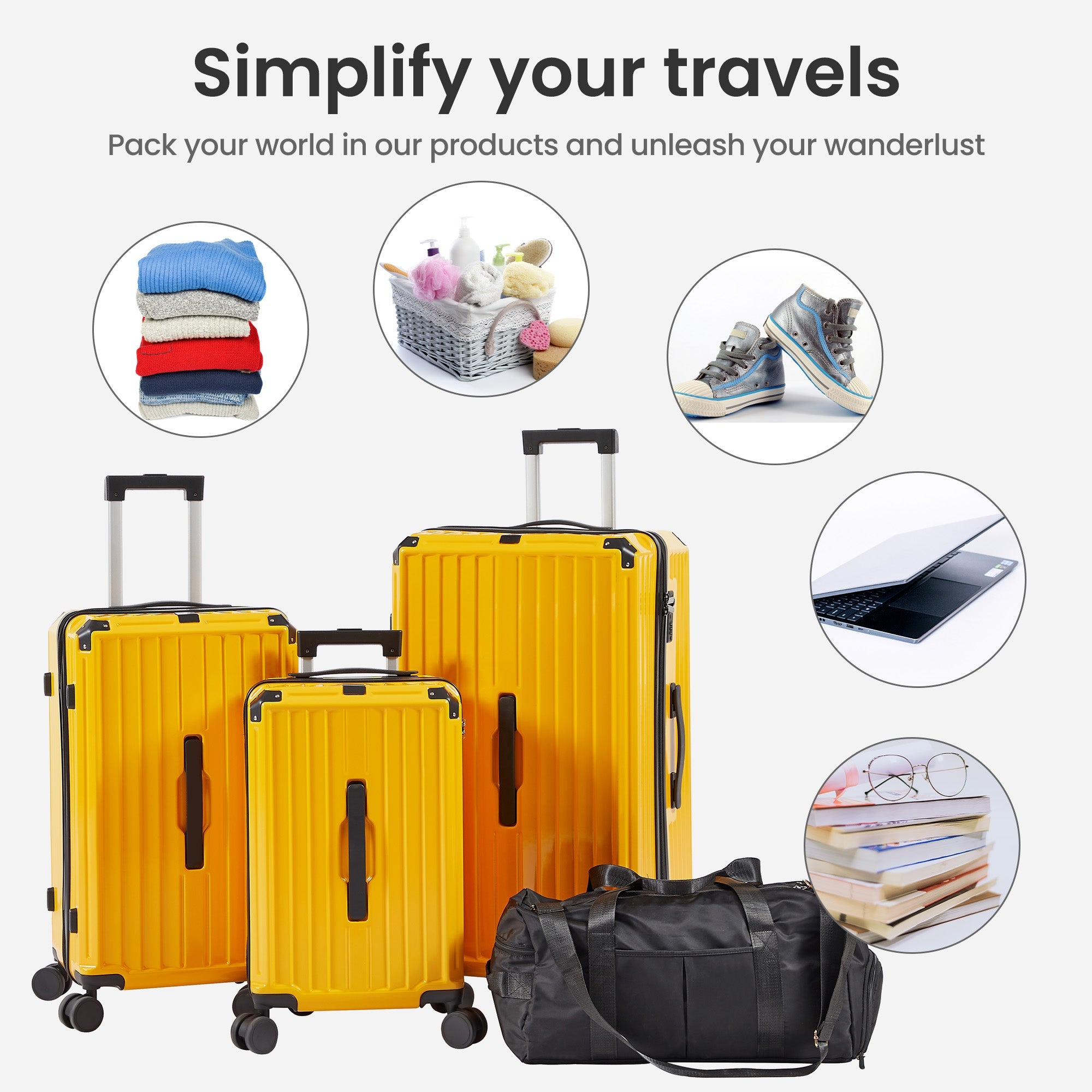 4 Piece Luggage Set PC ABS Spinner TSA Lock Travel