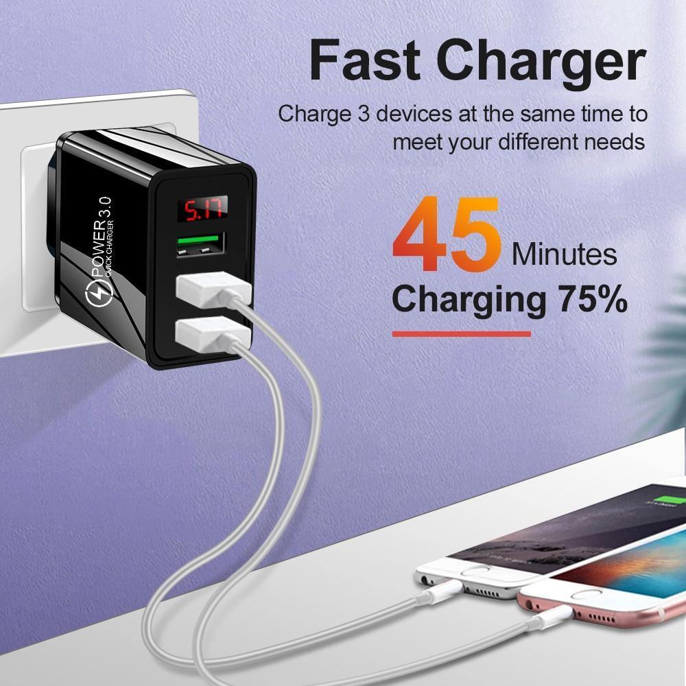 3.1A Quick Charge 3.0 LED Display 3 Port USB Charger