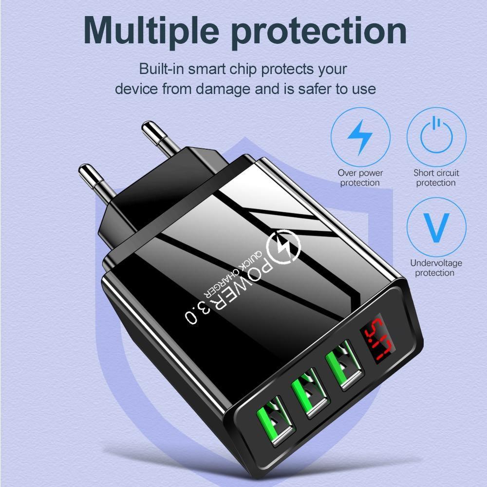 3.1A Quick Charge 3.0 LED Display 3 Port USB Charger