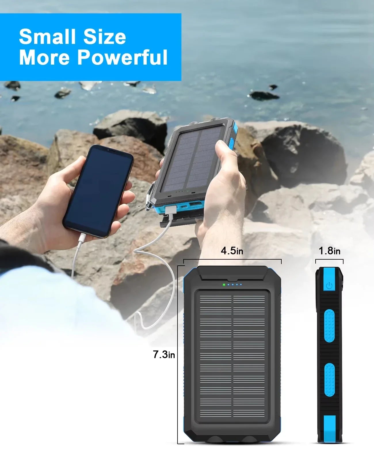 30000mAh Solar Power Bank Waterproof Dual USB Charger