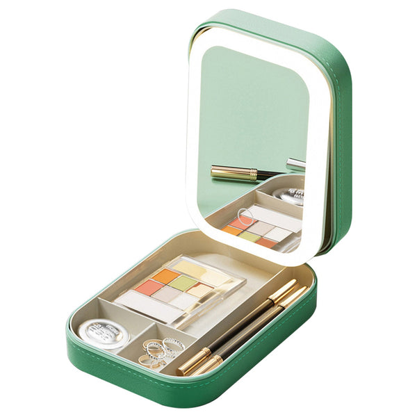 Portable Makeup Bag With LED Mirror Rechargeable Waterproof Cosmetic Organizer