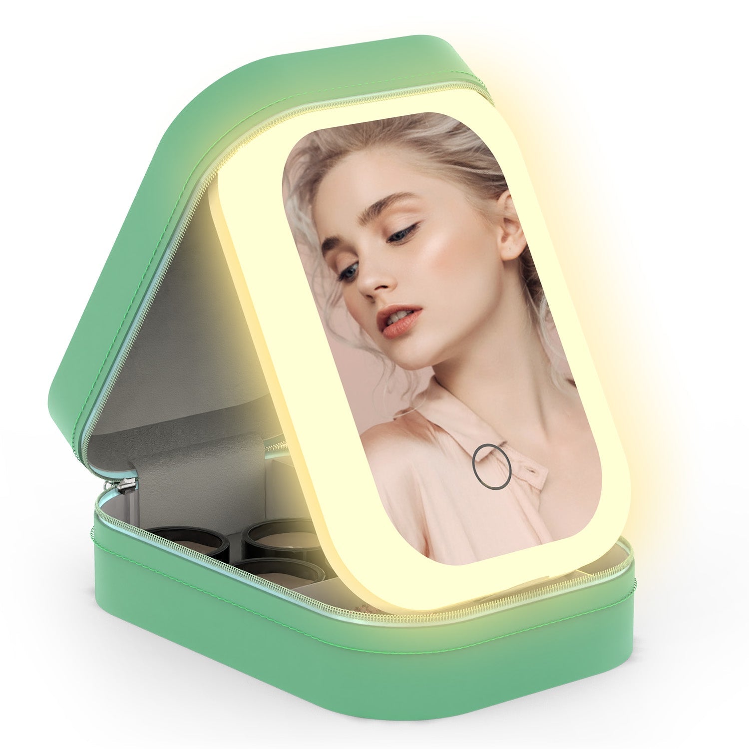 Portable Makeup Bag With LED Mirror Rechargeable Waterproof Cosmetic Organizer