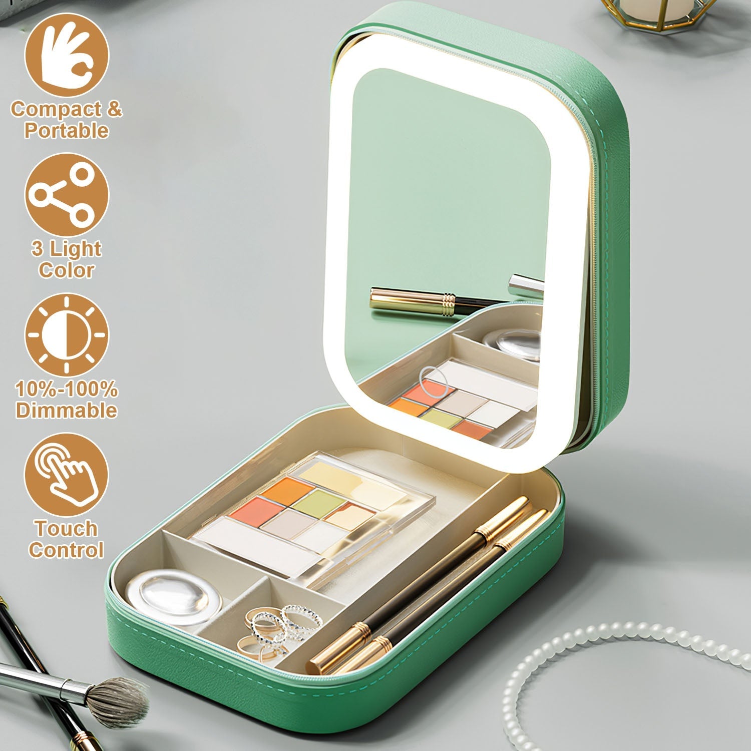Portable Makeup Bag With LED Mirror Rechargeable Waterproof Cosmetic Organizer