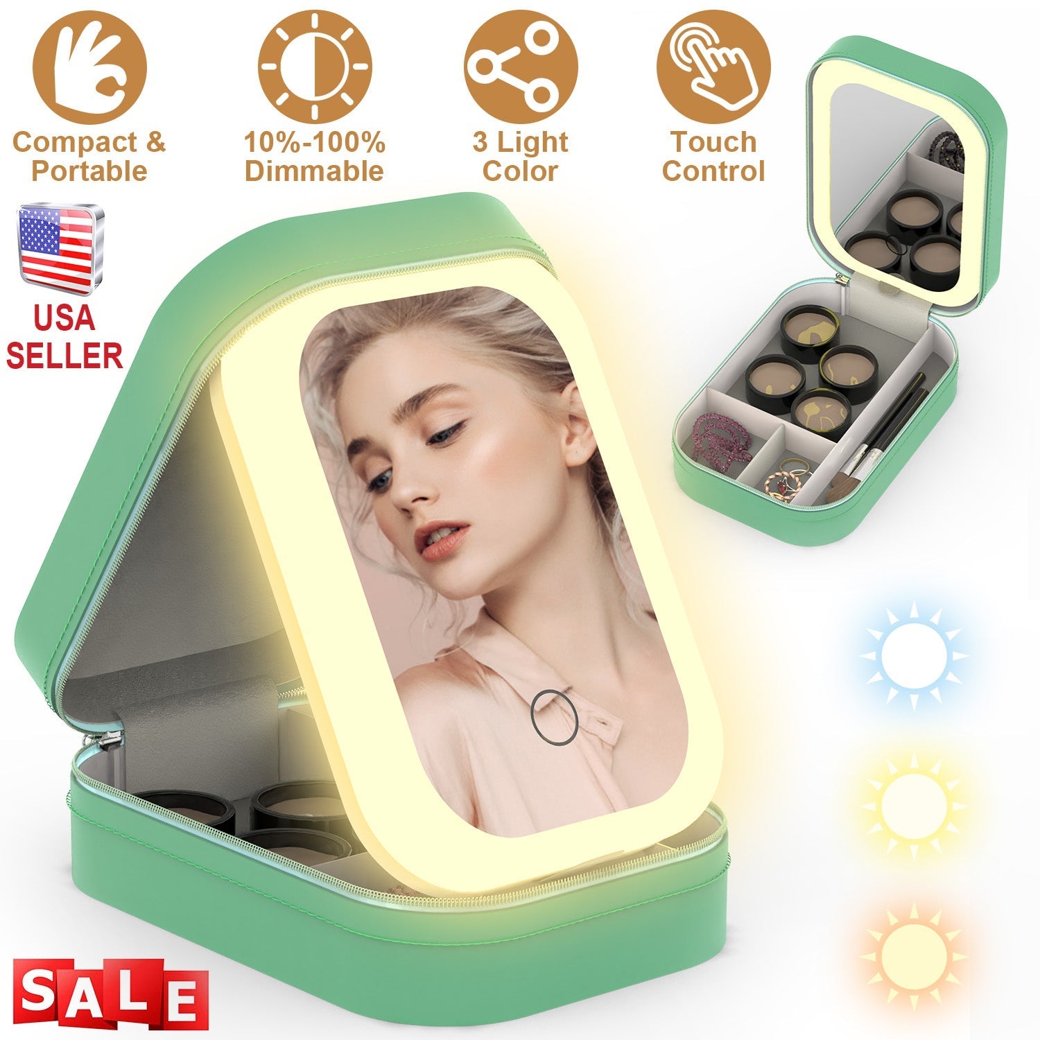 Portable Makeup Bag With LED Mirror Rechargeable Waterproof Cosmetic Organizer