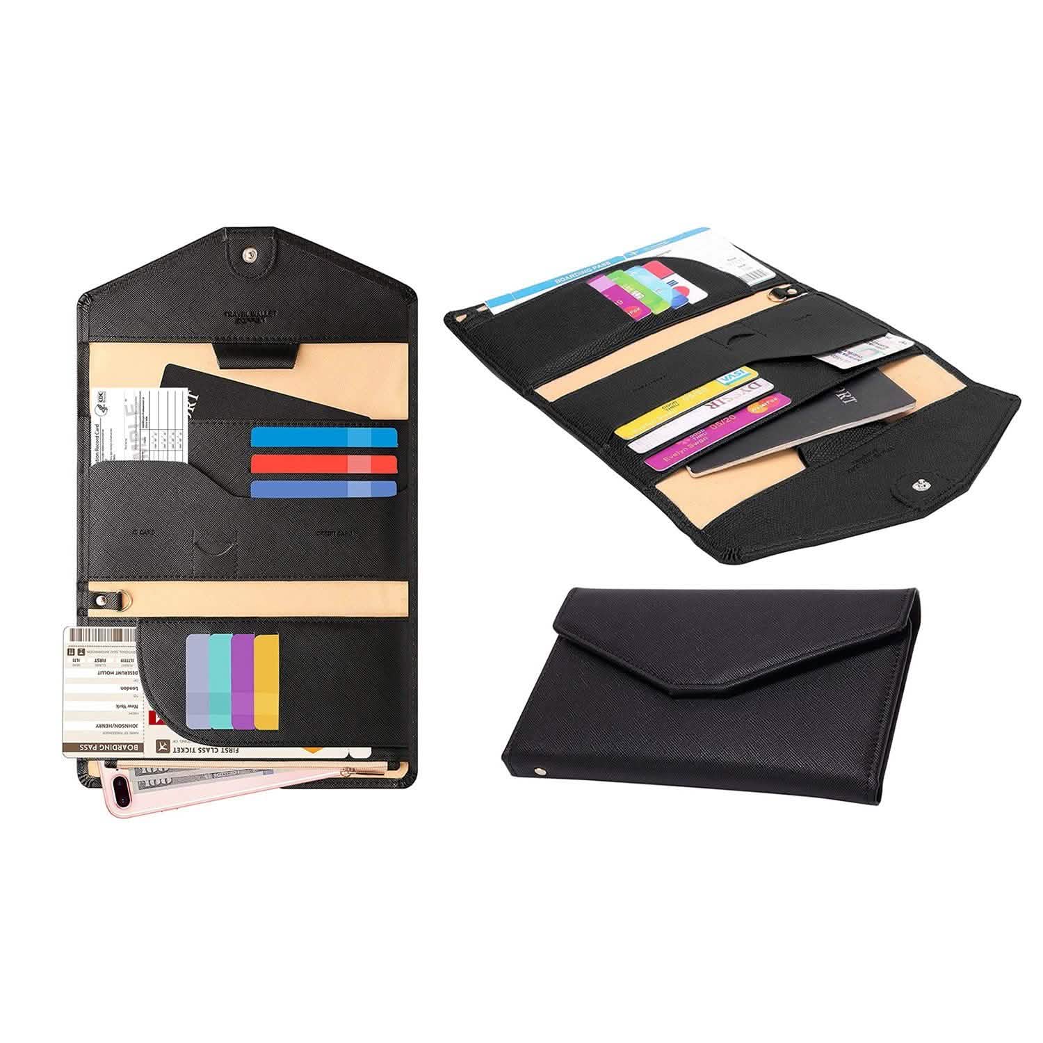Blocking Travel Passport Organizer Wallet With Vaccination Card Slot