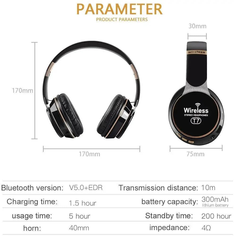 Wireless Bluetooth Foldable Gaming Headphones With Mic Lightweight Stereo