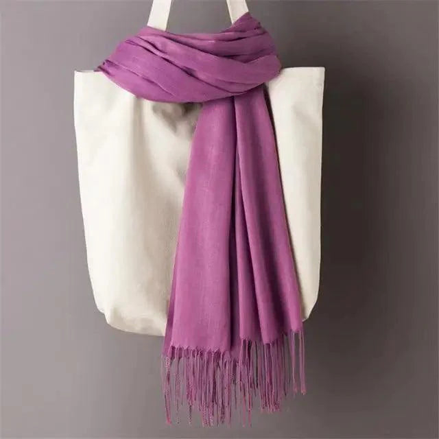 Winter Women Scarf Solid Color Wool Tassel Warm Wrap
