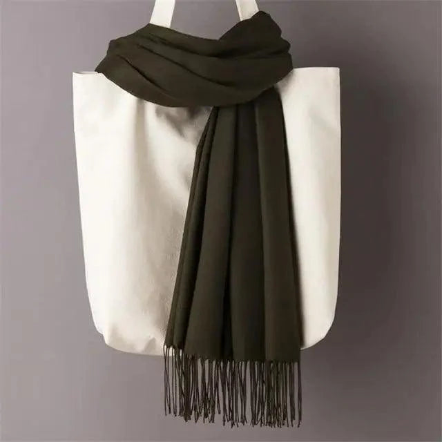 Winter Women Scarf Solid Color Wool Tassel Warm Wrap