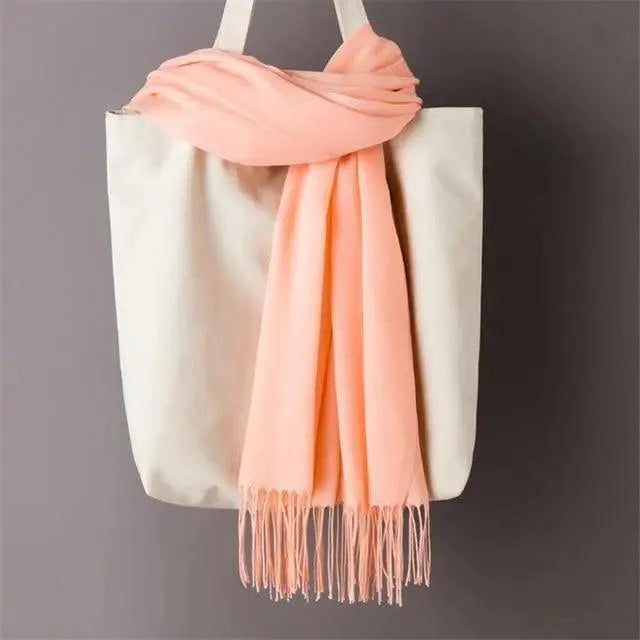 Winter Women Scarf Solid Color Wool Tassel Warm Wrap