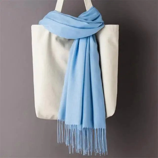 Winter Women Scarf Solid Color Wool Tassel Warm Wrap