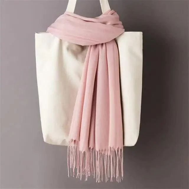 Winter Women Scarf Solid Color Wool Tassel Warm Wrap