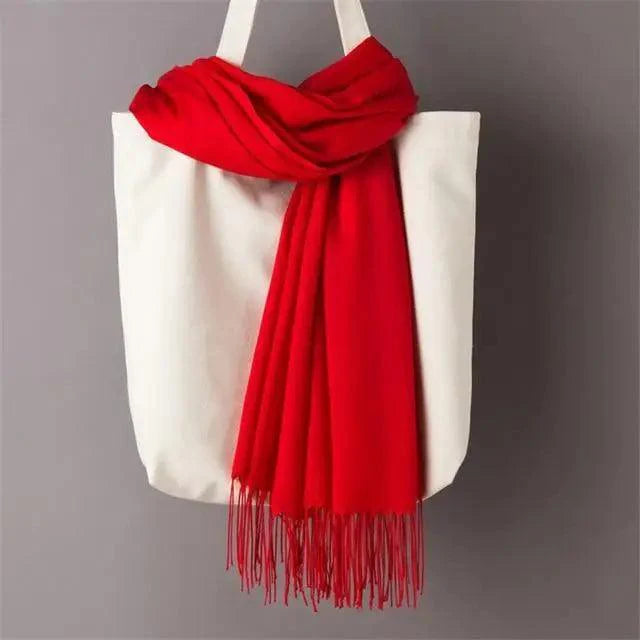 Winter Women Scarf Solid Color Wool Tassel Warm Wrap