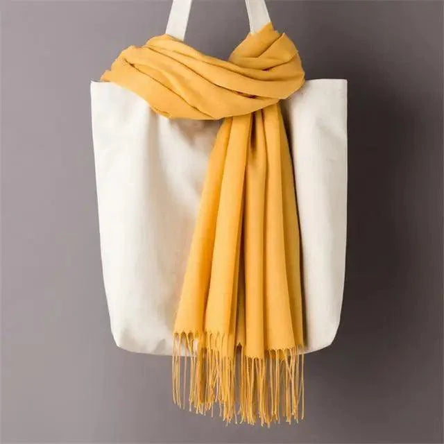 Winter Women Scarf Solid Color Wool Tassel Warm Wrap