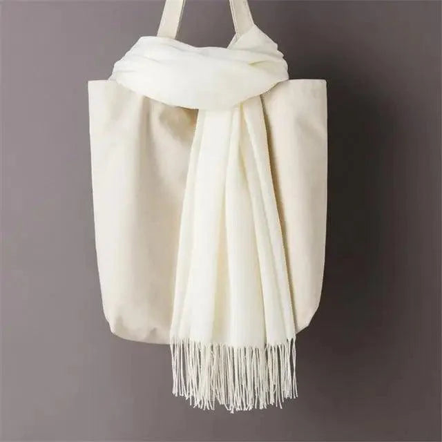 Winter Women Scarf Solid Color Wool Tassel Warm Wrap