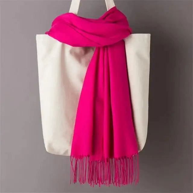 Winter Women Scarf Solid Color Wool Tassel Warm Wrap