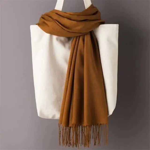 Winter Women Scarf Solid Color Wool Tassel Warm Wrap