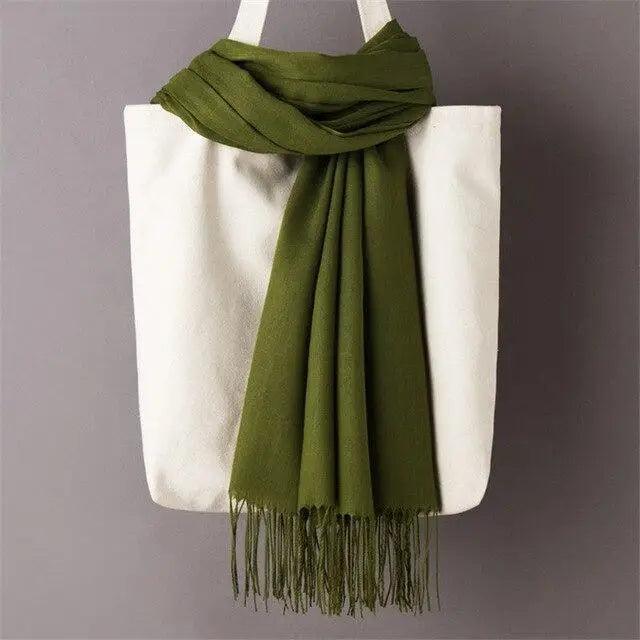 Winter Women Scarf Solid Color Wool Tassel Warm Wrap