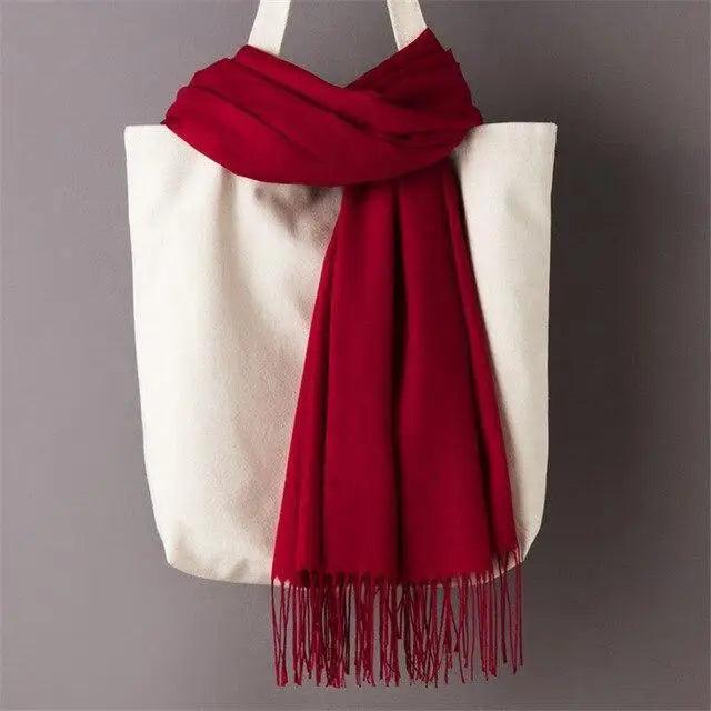 Winter Women Scarf Solid Color Wool Tassel Warm Wrap