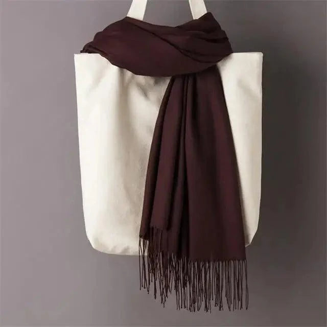 Winter Women Scarf Solid Color Wool Tassel Warm Wrap
