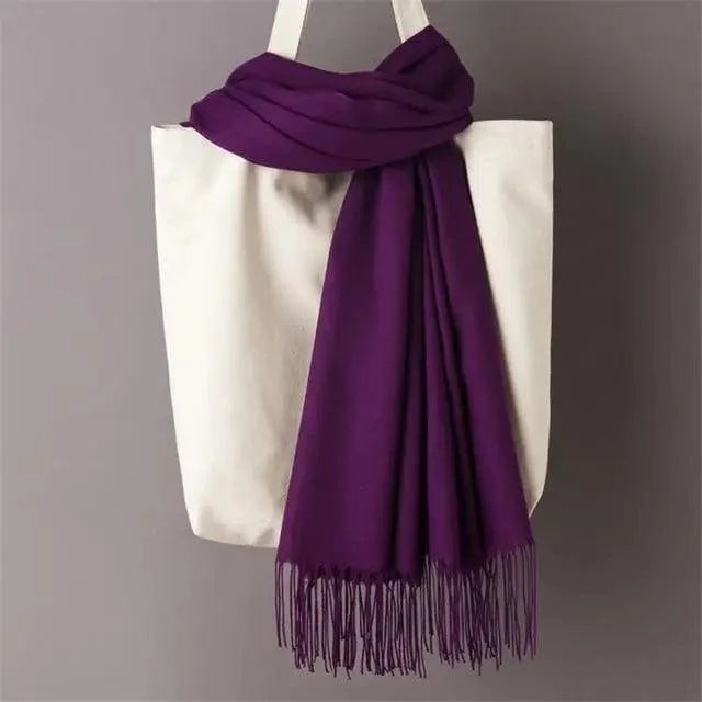 Winter Women Scarf Solid Color Wool Tassel Warm Wrap