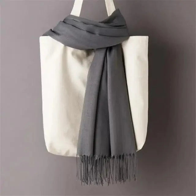 Winter Women Scarf Solid Color Wool Tassel Warm Wrap