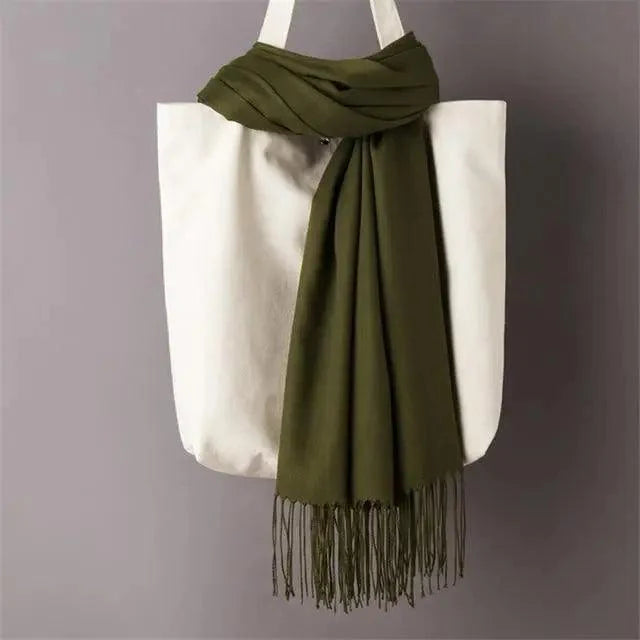 Winter Women Scarf Solid Color Wool Tassel Warm Wrap