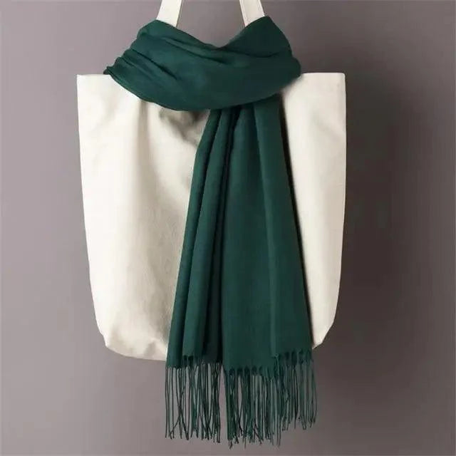 Winter Women Scarf Solid Color Wool Tassel Warm Wrap