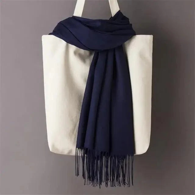Winter Women Scarf Solid Color Wool Tassel Warm Wrap