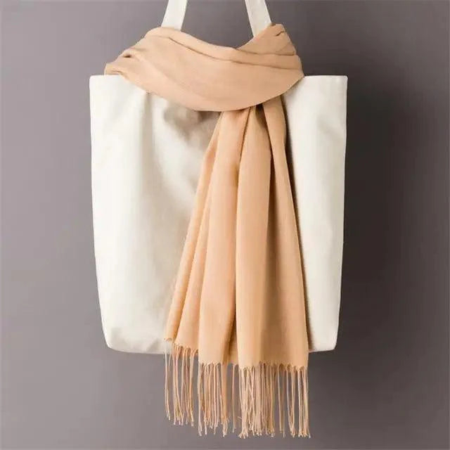 Winter Women Scarf Solid Color Wool Tassel Warm Wrap