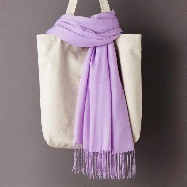 Winter Women Scarf Solid Color Wool Tassel Warm Wrap