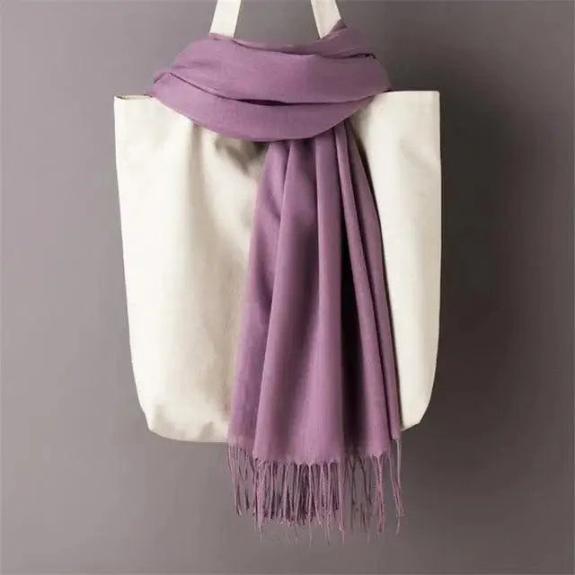 Winter Women Scarf Solid Color Wool Tassel Warm Wrap