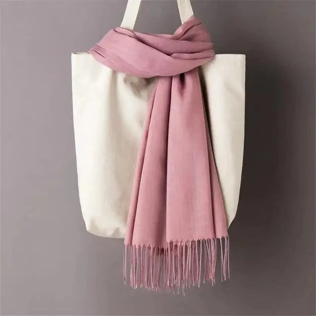 Winter Women Scarf Solid Color Wool Tassel Warm Wrap